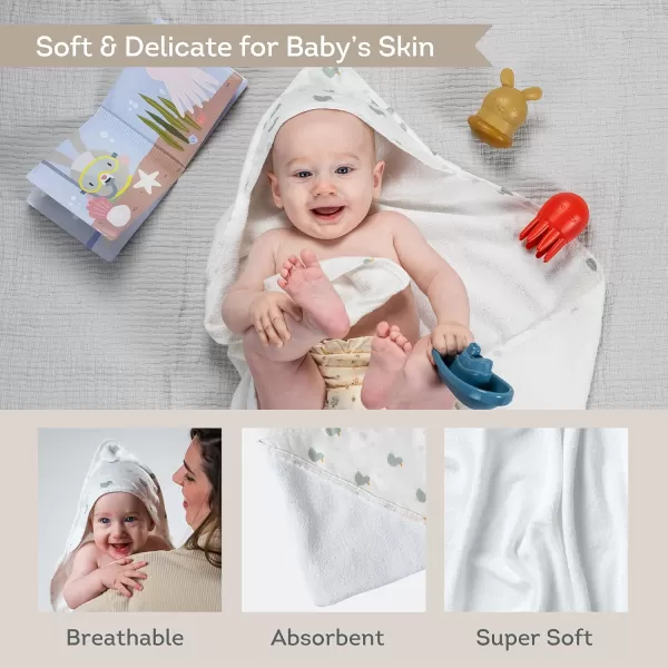Taf Toys Bath Time Kit for Babies  Including Bath Book Cotton Hooded Towel Squeaking Bath Toys Boat Toy  with 5Piece Newborn Essentials Baby Boy Bath Gift Set Baptism Gifts
