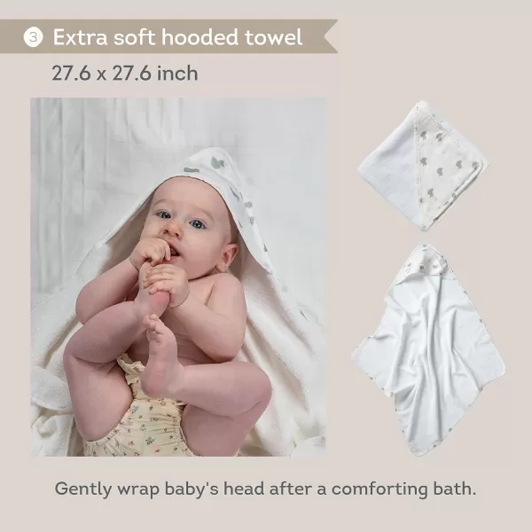 Taf Toys Bath Time Kit for Babies  Including Bath Book Cotton Hooded Towel Squeaking Bath Toys Boat Toy  with 5Piece Newborn Essentials Baby Boy Bath Gift Set Baptism Gifts