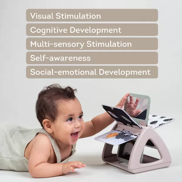 Taf Toys Black ampamp White Rattling Spinning Book High Contrast Newborn Baby Toy 06 612 Months with Mirror for Visual Stimulation Tummy Time ampamp Early Cognitive Development Montessori Learning Activity
