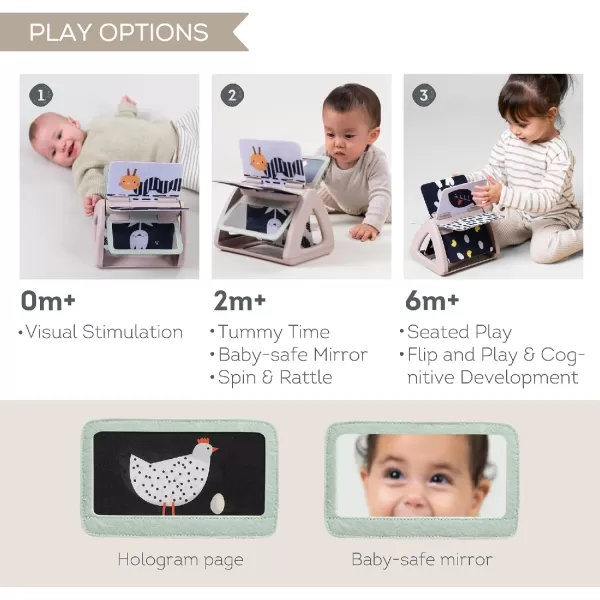Taf Toys Black ampamp White Rattling Spinning Book High Contrast Newborn Baby Toy 06 612 Months with Mirror for Visual Stimulation Tummy Time ampamp Early Cognitive Development Montessori Learning Activity