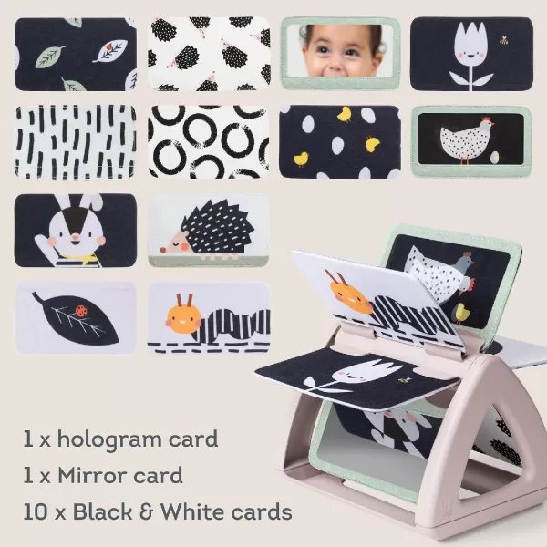 Taf Toys Black ampamp White Rattling Spinning Book High Contrast Newborn Baby Toy 06 612 Months with Mirror for Visual Stimulation Tummy Time ampamp Early Cognitive Development Montessori Learning Activity