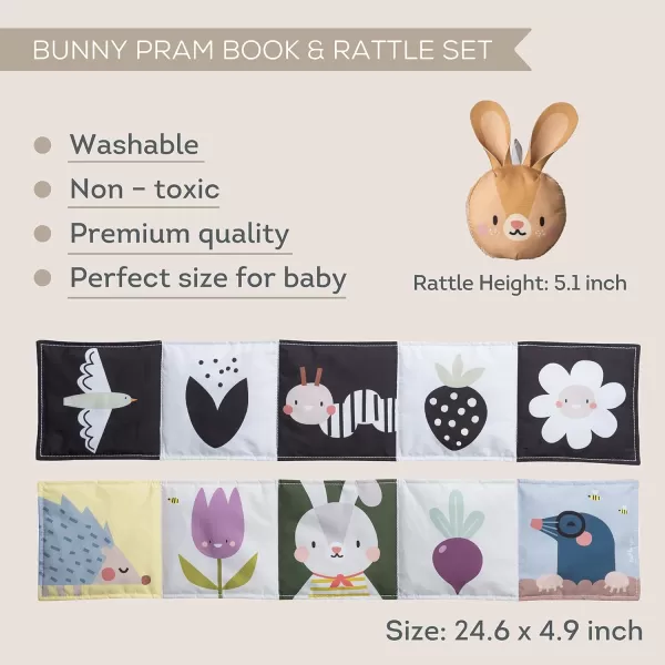 Taf Toys Bunny Pram Book ampamp Toy Set  High Contrast Black ampamp White Infant Visual Stimulation  Soft Fabric for Newborn Cognitive Development  Baby Essential Montessori Toy for 06 Months
