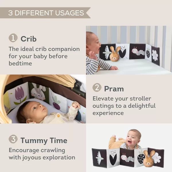Taf Toys Bunny Pram Book ampamp Toy Set  High Contrast Black ampamp White Infant Visual Stimulation  Soft Fabric for Newborn Cognitive Development  Baby Essential Montessori Toy for 06 Months