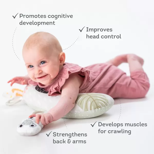 Taf Toys Ergonomic Tummy Time Pillow with Teether and Rattle  Soft and Supportive Baby Prop Pillow for Enhanced Motor Skills Development