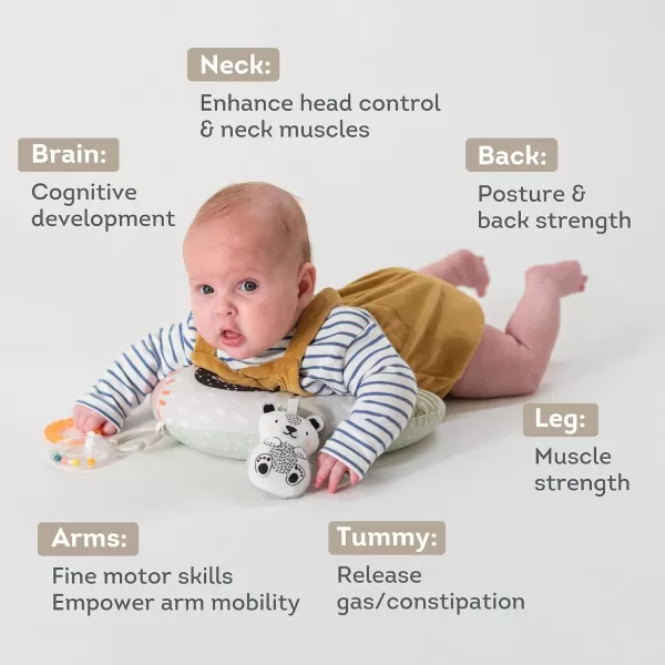 Taf Toys Ergonomic Tummy Time Pillow with Teether and Rattle  Soft and Supportive Baby Prop Pillow for Enhanced Motor Skills Development