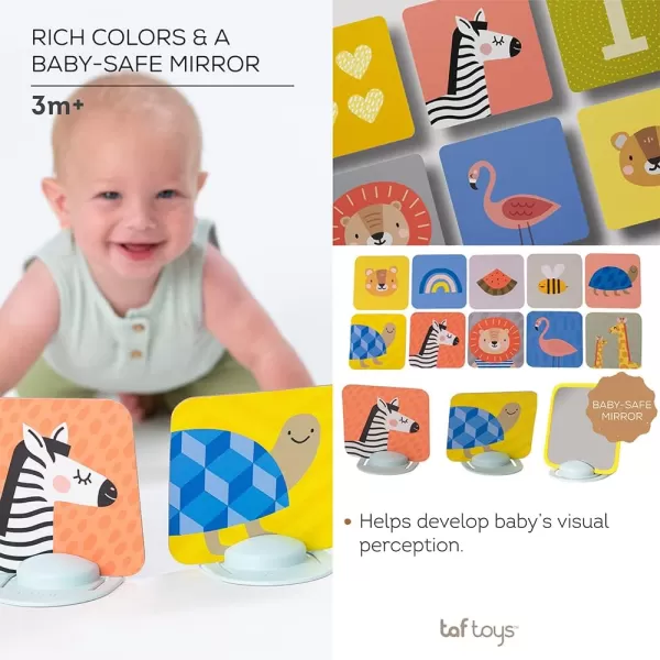 Taf Toys High Contrast Baby Flash Cards ampamp Baby Safe Mirror for Tummy time  Black White Colorful Visual Stimulation for Babies Age 036 Months  55 x 55 Educational Newborn Infants Toys Gift