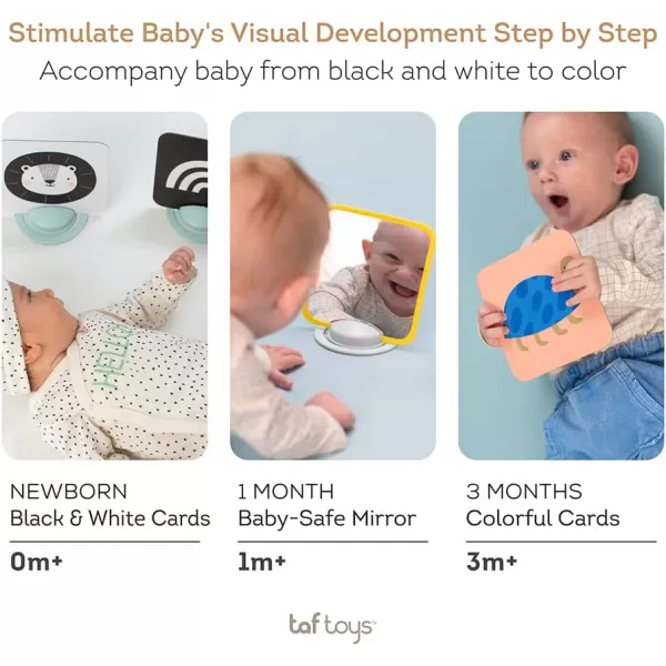 Taf Toys High Contrast Baby Flash Cards ampamp Baby Safe Mirror for Tummy time  Black White Colorful Visual Stimulation for Babies Age 036 Months  55 x 55 Educational Newborn Infants Toys Gift