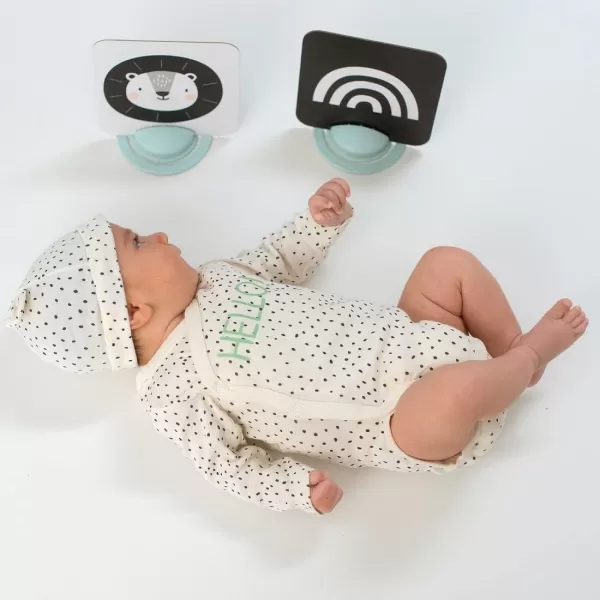 Taf Toys High Contrast Baby Flash Cards ampamp Baby Safe Mirror for Tummy time  Black White Colorful Visual Stimulation for Babies Age 036 Months  55 x 55 Educational Newborn Infants Toys Gift
