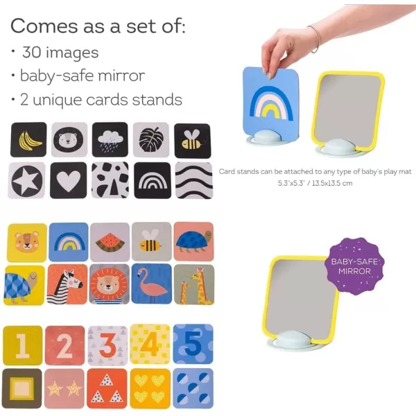 Taf Toys High Contrast Baby Flash Cards ampamp Baby Safe Mirror for Tummy time Plus Harry The Lion Newborn ampamp Baby Developmental Soft Activity Toy