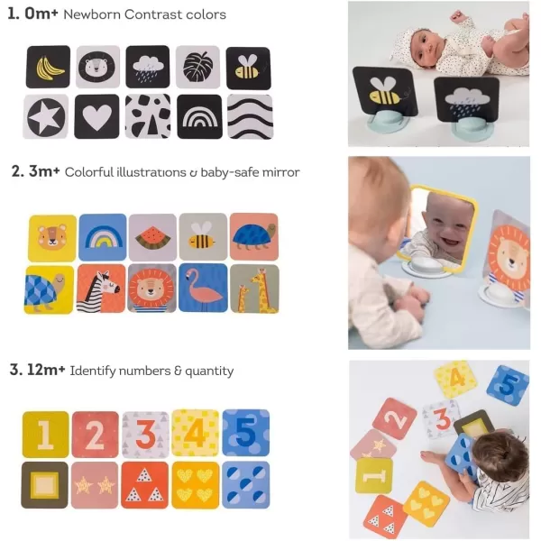Taf Toys High Contrast Baby Flash Cards ampamp Baby Safe Mirror for Tummy time Plus Harry The Lion Newborn ampamp Baby Developmental Soft Activity Toy