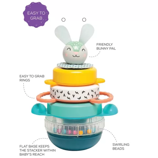 Taf Toys Hunny Bunny Baby Stacker  5 Pieces Captivating Stacker Rings and a Friendly Bunny Character  BPA Free Developmental Toddler Toy