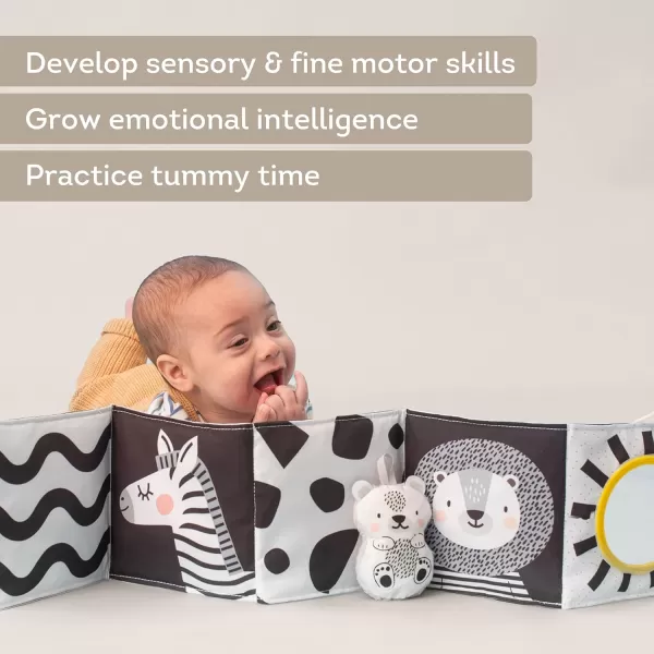 Taf Toys Newborn Soft Activity Book Black ampamp White High Contrast Baby Book Infant Sensory Toys Tummy Time Soft Cloth Books for Babies Textured Fabric Crinkling Shapes Patterns 012 Months Newborn ToysBlack  White
