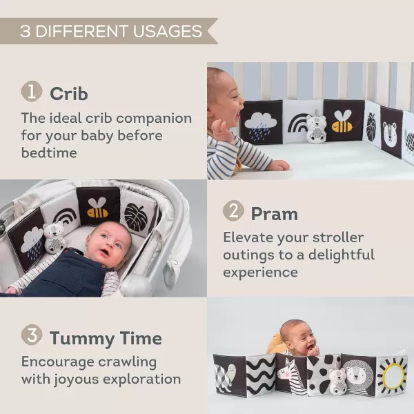 Taf Toys Newborn Soft Activity Book Black ampamp White High Contrast Baby Book Infant Sensory Toys Tummy Time Soft Cloth Books for Babies Textured Fabric Crinkling Shapes Patterns 012 Months Newborn ToysBlack  White