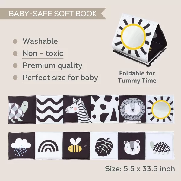 Taf Toys Newborn Soft Activity Book Black ampamp White High Contrast Baby Book Infant Sensory Toys Tummy Time Soft Cloth Books for Babies Textured Fabric Crinkling Shapes Patterns 012 Months Newborn ToysBlack  White
