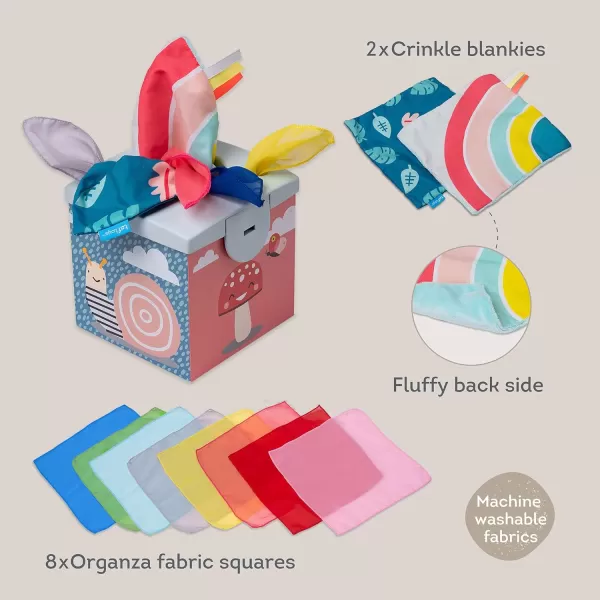 Taf Toys Sensory Crinkle Tissue Box for Toddlers STEM Montessori Toy with Colorful Soft Scarves and Crinkling BlankiesCrinkle Tissue Box