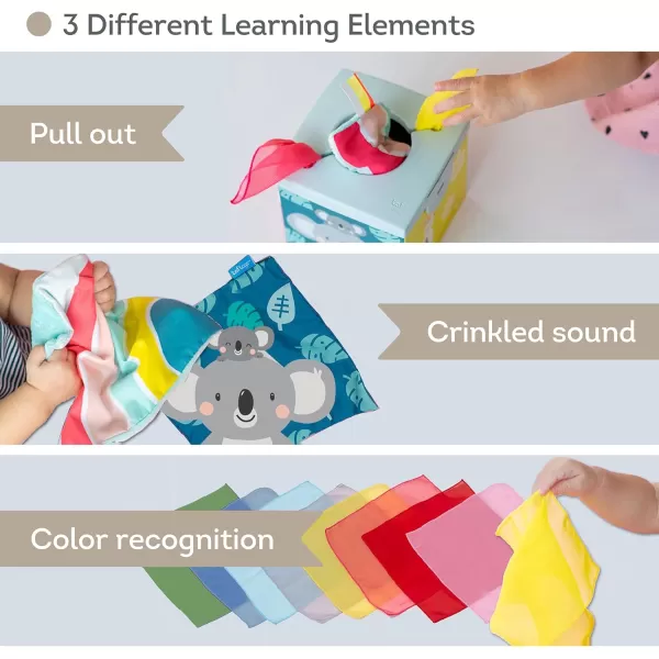 Taf Toys Sensory Crinkle Tissue Box for Toddlers STEM Montessori Toy with Colorful Soft Scarves and Crinkling BlankiesCrinkle Tissue Box