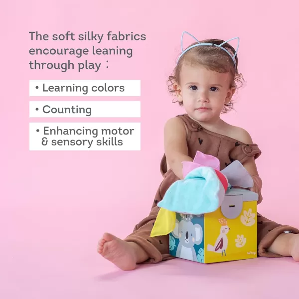 Taf Toys Sensory Crinkle Tissue Box for Toddlers STEM Montessori Toy with Colorful Soft Scarves and Crinkling BlankiesCrinkle Tissue Box