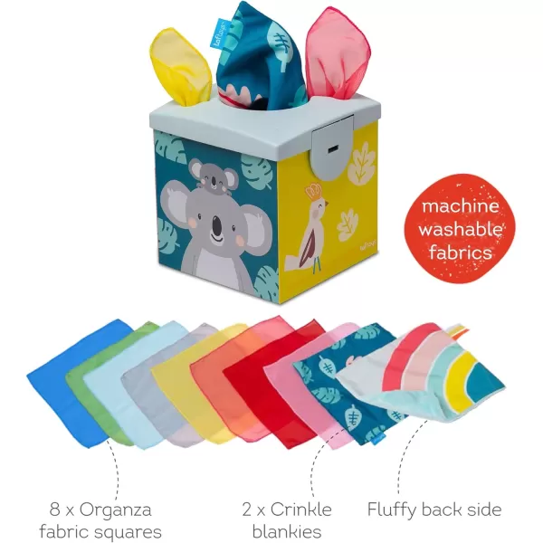 Taf Toys Sensory Crinkle Tissue Box for Toddlers STEM Montessori Toy with Colorful Soft Scarves and Crinkling BlankiesCrinkle Tissue Box