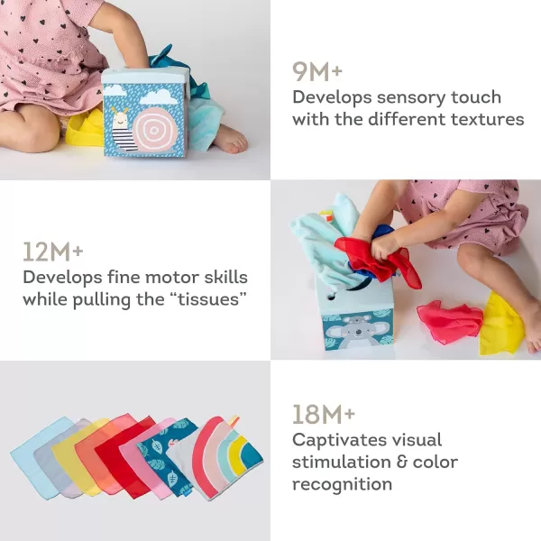 Taf Toys Sensory Crinkle Tissue Box for Toddlers STEM Montessori Toy with Colorful Soft Scarves and Crinkling BlankiesCrinkle Tissue Box