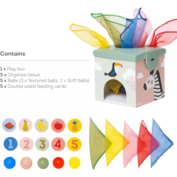 Taf Toys Sensory Crinkle Tissue Box for Toddlers STEM Montessori Toy with Colorful Soft Scarves and Crinkling BlankiesSquare Sensory Toy