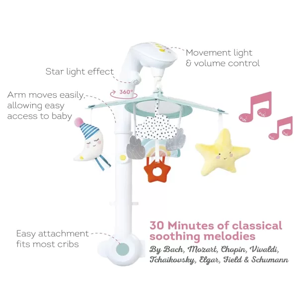 Taf Toys Sweet Dreams Mini Moon Crib Mobile with Soothing Music and Lights Including Star Light Projector 30 Minutes of Classical Soothing Melodies ampamp Soft Hanging Toys Nursery Toys for Babies Newborn