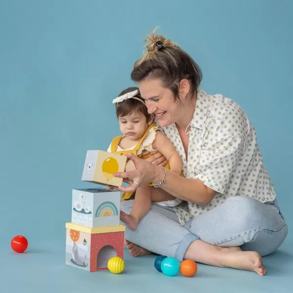 Taf Toys Toddlers Object Permanence Ball Drop Stacker Made of Strong ampamp Durable Cardboard Box ampamp Plastic Cover Perfect Developmental Toy for TummyTime