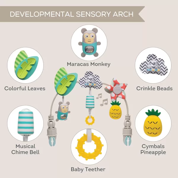 Taf Toys Tropical Orchestra Arch  Ideal for Infant ampamp Toddlers Fits Stroller ampamp Pram Activity Arch with Fascinating Toys Stimulates Babys Senses and Motor Skills Development Easier Outdoors