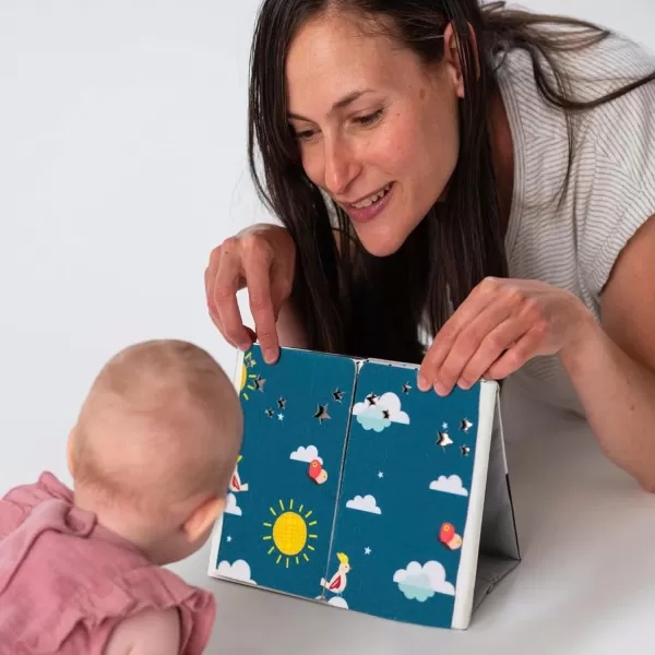 Taf Toys Tummy Time Floor Mirror Book Toys for Babies High Contrast Activity Montessori Newborn Toys Black and White Baby Toys 0 3 6 12 Sensory Infant Toys 03 Months Newborn Essential for Tummy Time