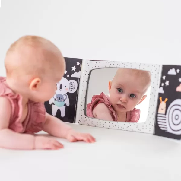 Taf Toys Tummy Time Floor Mirror Book Toys for Babies High Contrast Activity Montessori Newborn Toys Black and White Baby Toys 0 3 6 12 Sensory Infant Toys 03 Months Newborn Essential for Tummy Time
