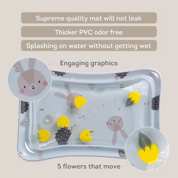 Taf Toys Tummy Time Water Mat for Babies  Stimulating Rabbit ampamp Hedgehog Tummy Time Sensory Mat with Water Fill  Baby Tummy Time Play Mat Water Mat for Babies Infant Toys