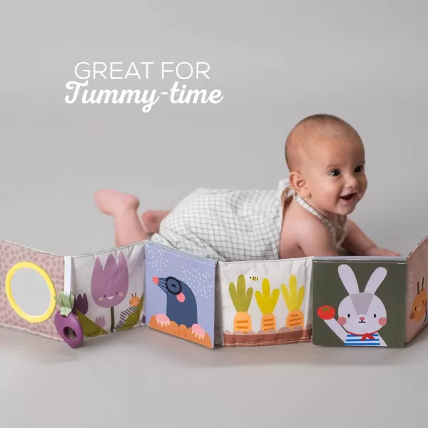Taf Toys Urban Garden Soft Cloth Newborn Book Crinkle Baby Book High Contrast Sensory Toys Early Education Activity Toy Infant Tummy Time Toys MultiSensory Textures and a BabySafe Mirror