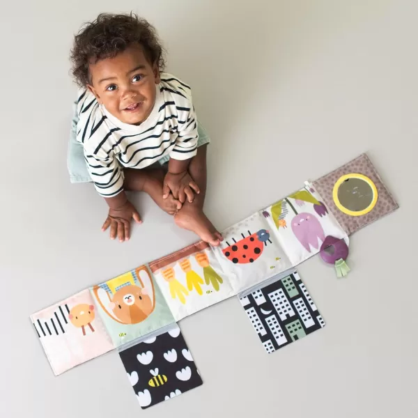 Taf Toys Urban Garden Soft Cloth Newborn Book Crinkle Baby Book High Contrast Sensory Toys Early Education Activity Toy Infant Tummy Time Toys MultiSensory Textures and a BabySafe Mirror