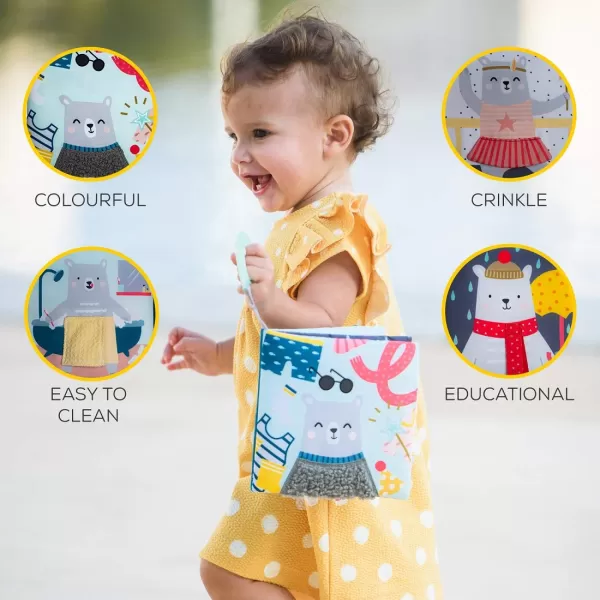 Taf Toys What Does Paul Wear Book Interactive Soft Pages Sensory Book Early Education Crinkle Activity Book with Textures and Baby Safe Mirror OnTheGo Parent and Babys Travel Companion