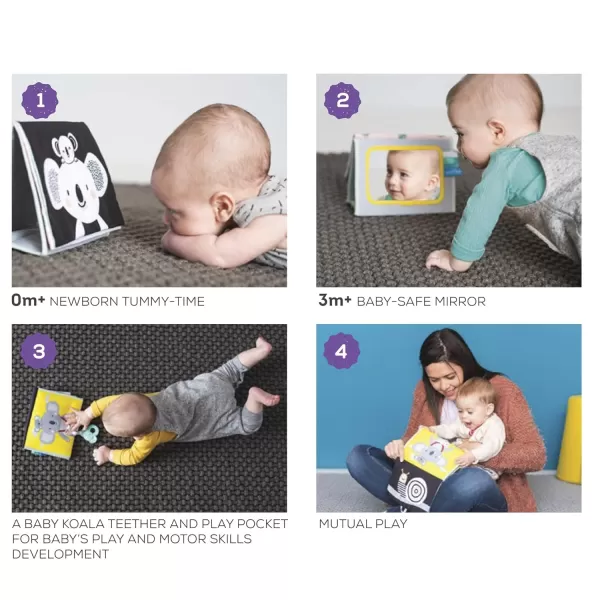 Tummy Time Toys High Contrast Baby Book Fun Interactive Crinkle Books for Babies with Baby Tummy Time Mirror ampamp Soft Koala Teether  Baby Tummy Time Book by Taf ToysKoala