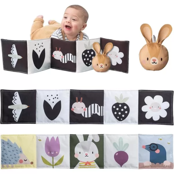 Taf Toys Bunny Pram Book ampamp Toy Set  High Contrast Black ampamp White Infant Visual Stimulation  Soft Fabric for Newborn Cognitive Development  Baby Essential Montessori Toy for 06 Months