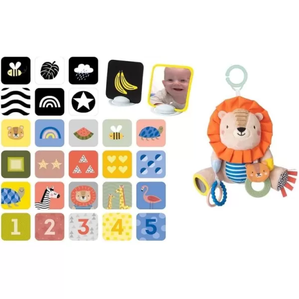Taf Toys High Contrast Baby Flash Cards ampamp Baby Safe Mirror for Tummy time Plus Harry The Lion Newborn ampamp Baby Developmental Soft Activity Toy