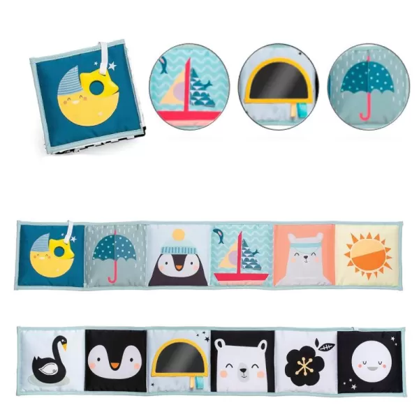 Taf Toys Newborn Soft Activity Book Black ampamp White High Contrast Baby Book Infant Sensory Toys Tummy Time Soft Cloth Books for Babies Textured Fabric Crinkling Shapes Patterns 012 Months Newborn ToysNorth Pole