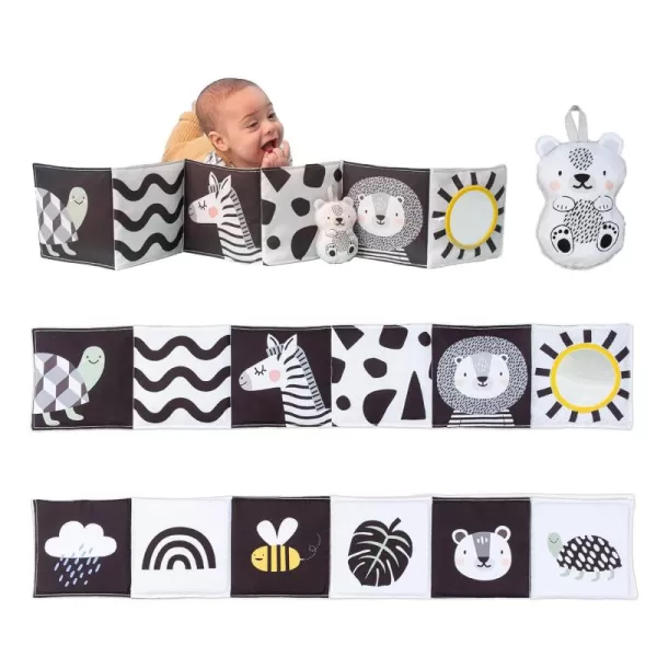 Taf Toys Newborn Soft Activity Book Black ampamp White High Contrast Baby Book Infant Sensory Toys Tummy Time Soft Cloth Books for Babies Textured Fabric Crinkling Shapes Patterns 012 Months Newborn ToysBlack  White