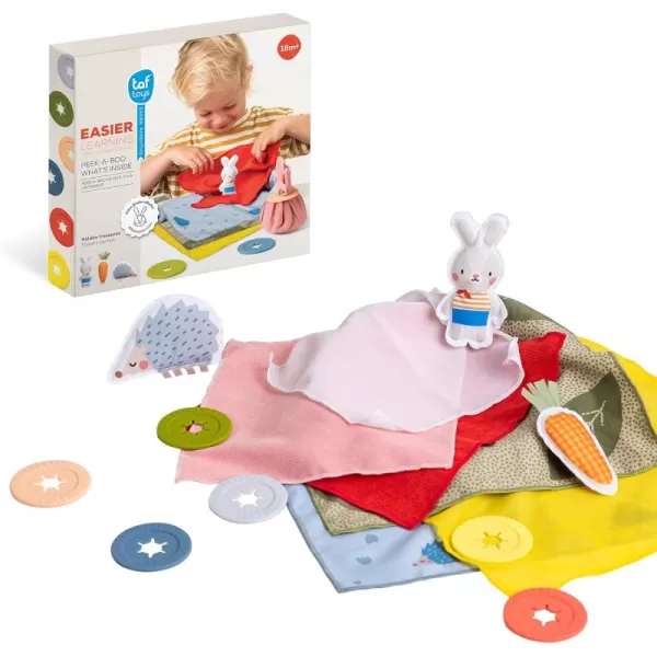 Taf Toys PeekaBoo Whats Inside Sensory Toy for Babies 18 Months ampamp up Montessori Tissue Toy for Color Matching ampamp Fine Motor Skills Development Baby Toy with Hidden Activity Toys