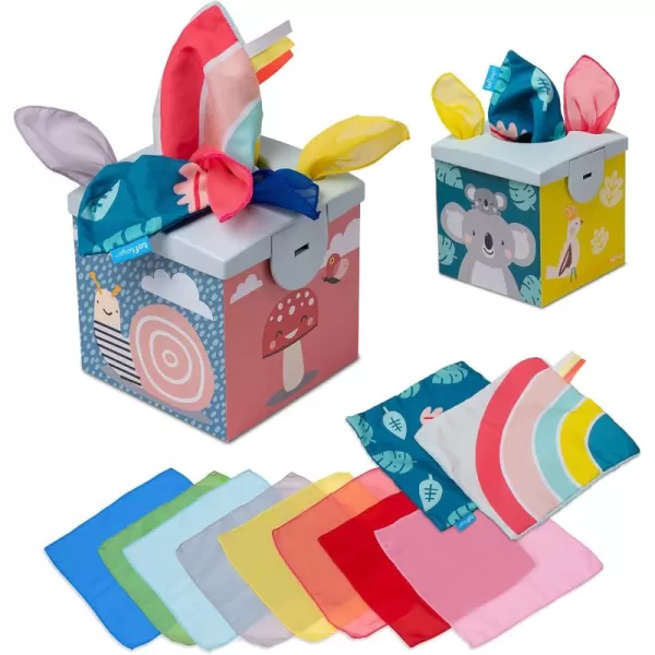 Taf Toys Sensory Crinkle Tissue Box for Toddlers STEM Montessori Toy with Colorful Soft Scarves and Crinkling BlankiesCrinkle Tissue Box
