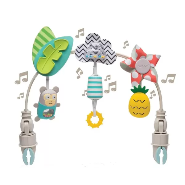 Taf Toys Tropical Orchestra Arch  Ideal for Infant ampamp Toddlers Fits Stroller ampamp Pram Activity Arch with Fascinating Toys Stimulates Babys Senses and Motor Skills Development Easier Outdoors