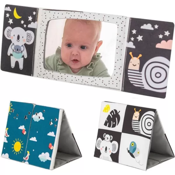 Taf Toys Tummy Time Floor Mirror Book Toys for Babies High Contrast Activity Montessori Newborn Toys Black and White Baby Toys 0 3 6 12 Sensory Infant Toys 03 Months Newborn Essential for Tummy Time