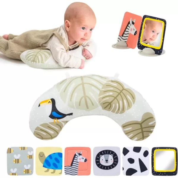 Taf Toys Tummy Time Set with Ergonomic Pillow DoubleSided High Contrast Black ampamp White Flash Cards ampamp Mirror Card Developmental Baby Play Mat Accessories ampamp Card Stands for Newborn Infant Tummy Time