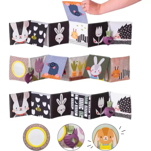 Taf Toys Urban Garden Soft Cloth Newborn Book Crinkle Baby Book High Contrast Sensory Toys Early Education Activity Toy Infant Tummy Time Toys MultiSensory Textures and a BabySafe Mirror