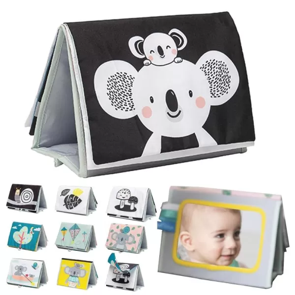 Tummy Time Toys High Contrast Baby Book Fun Interactive Crinkle Books for Babies with Baby Tummy Time Mirror ampamp Soft Koala Teether  Baby Tummy Time Book by Taf ToysKoala