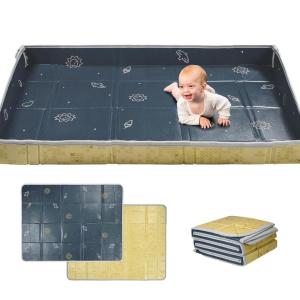 imageTaf Toys Foldable Soft Foam Baby Play Mat Waterproof Reversible Kids Play Mat for Floor Soft Foam Playmat Babies ampamp Toddlers Extra Large 591quot71quot DoubleSided Mat with FoldUp Sides  BlueBlue