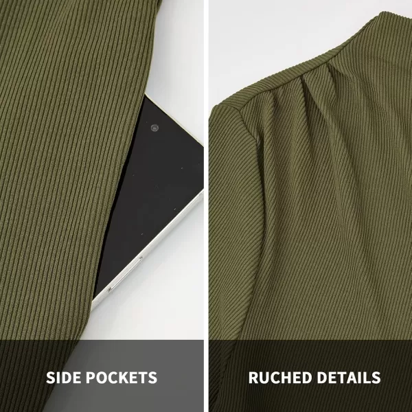 BTFBM Jumpsuits For Women Dressy Mock Neck Long Sleeve Ruched Ribbed Long Pants Rompers Casual Fall One Piece JumpsuitSolid Army Green