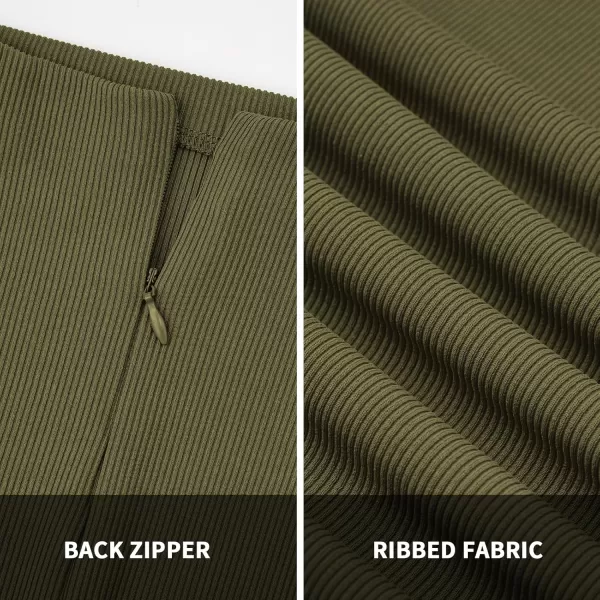 BTFBM Jumpsuits For Women Dressy Mock Neck Long Sleeve Ruched Ribbed Long Pants Rompers Casual Fall One Piece JumpsuitSolid Army Green