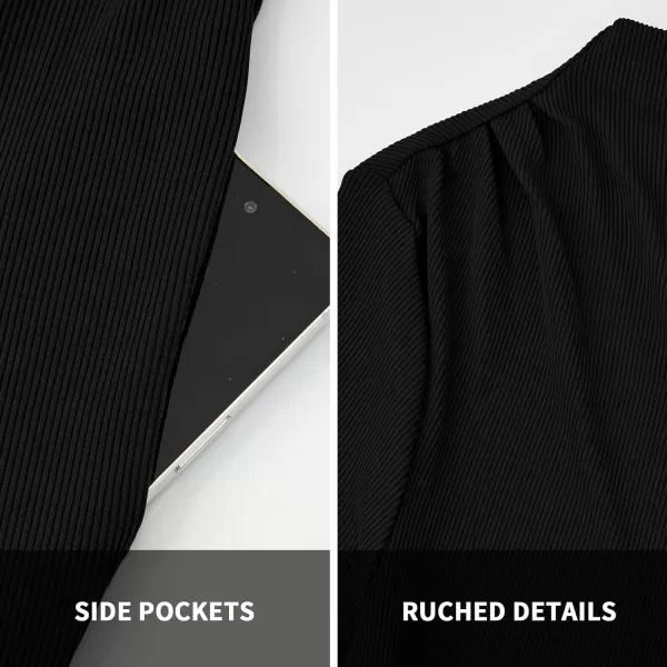 BTFBM Jumpsuits For Women Dressy Mock Neck Long Sleeve Ruched Ribbed Long Pants Rompers Casual Fall One Piece JumpsuitSolid Black