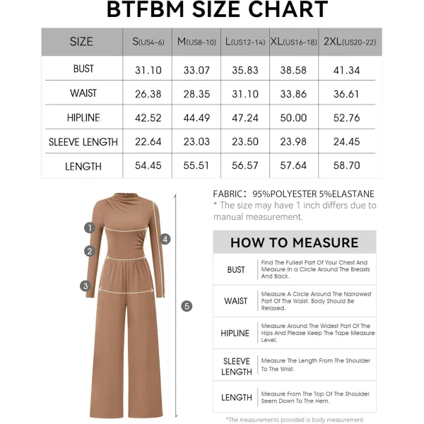 BTFBM Jumpsuits For Women Dressy Mock Neck Long Sleeve Ruched Ribbed Long Pants Rompers Casual Fall One Piece JumpsuitSolid Khaki